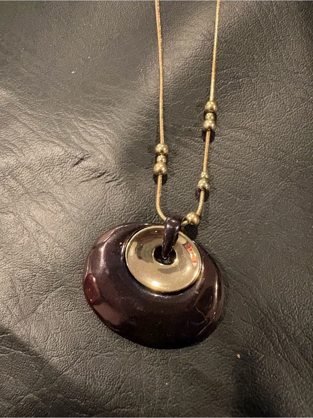 Gold-Tone Necklace with Dark Brown Pendant